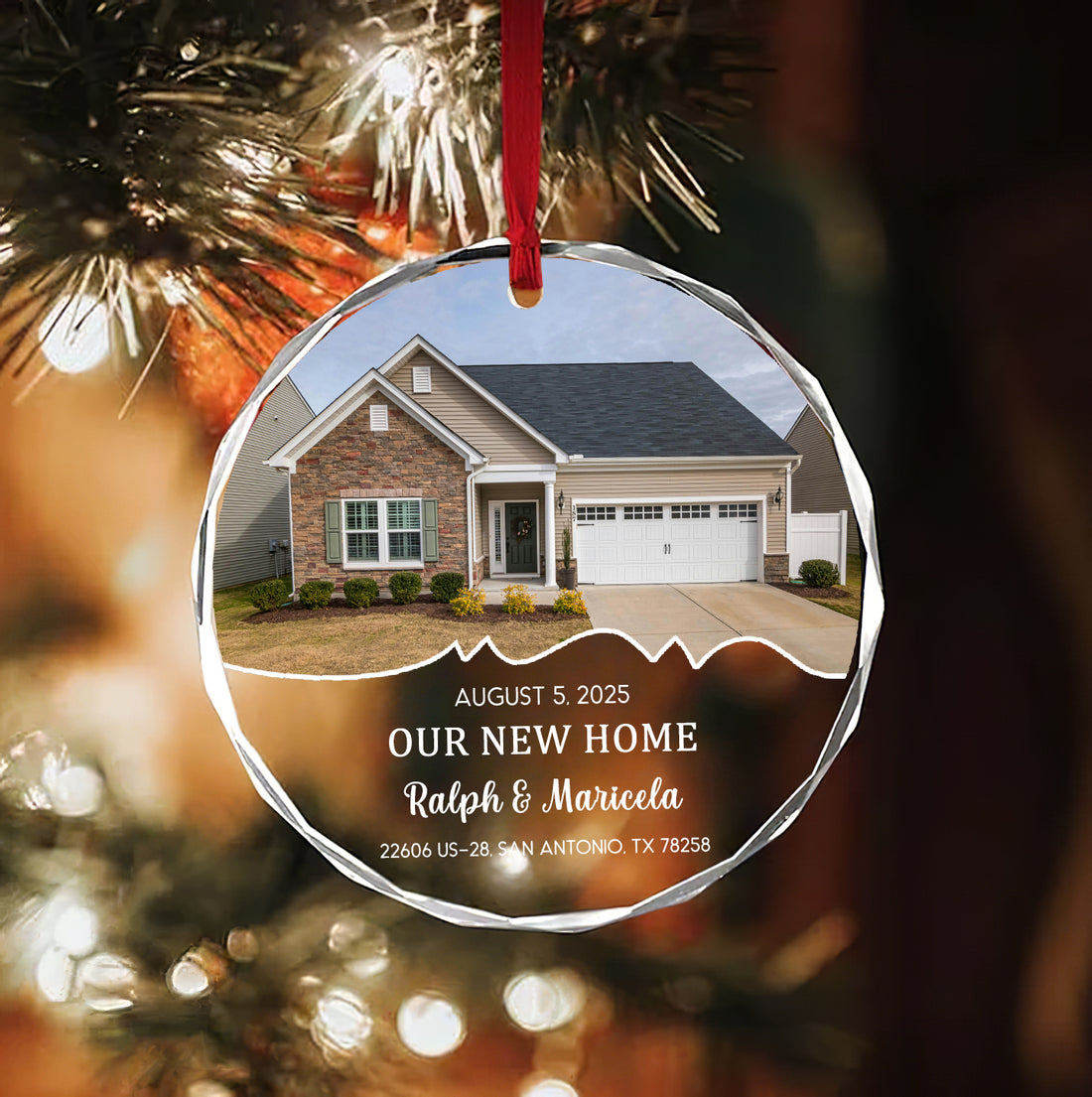Personalized New Home Ornament – Custom House Photo & Address Keepsake