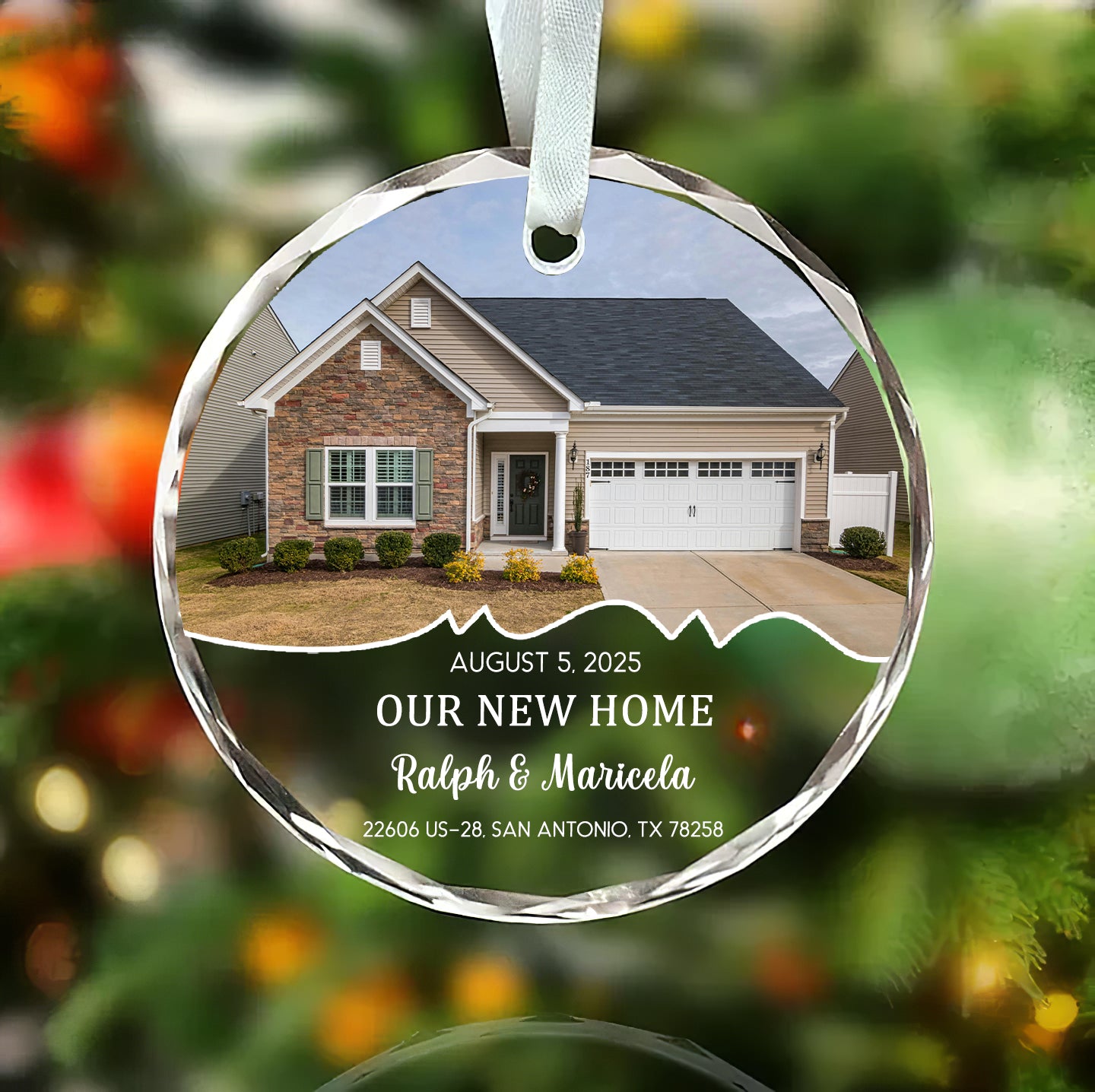 Personalized New Home Ornament – Custom House Photo & Address Keepsake