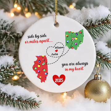 Personalized Friendship Ornament – Long Distance States, Custom Names & Heart Path