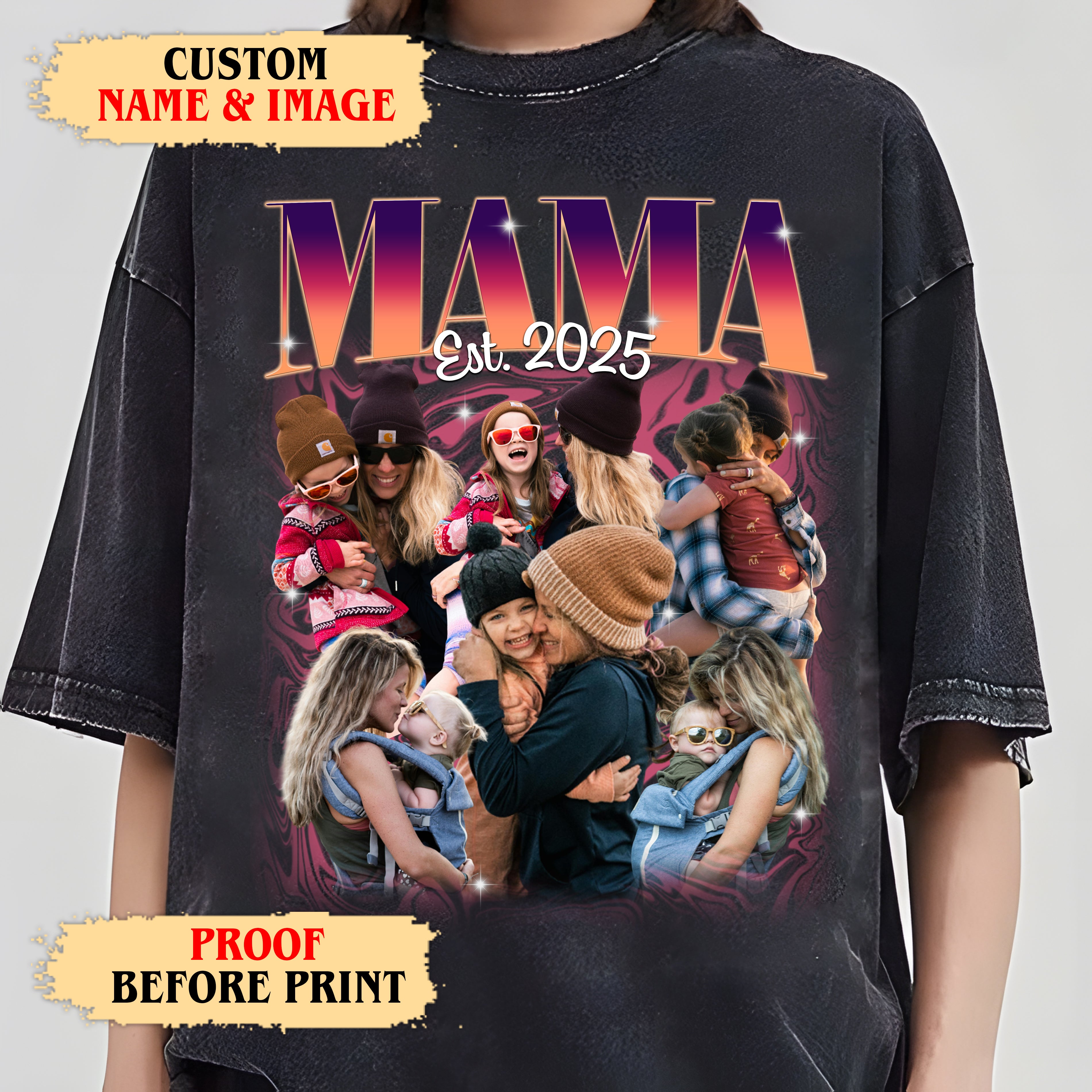 Personalized Gift for Mom – Custom Mama Est. Shirt with Kids’ Photos