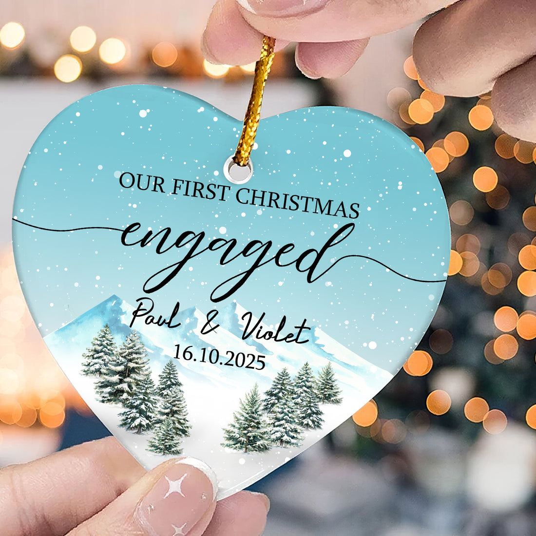 Engaged Christmas 2025 Ornament – Personalized First Christmas Engaged Gift for Couples