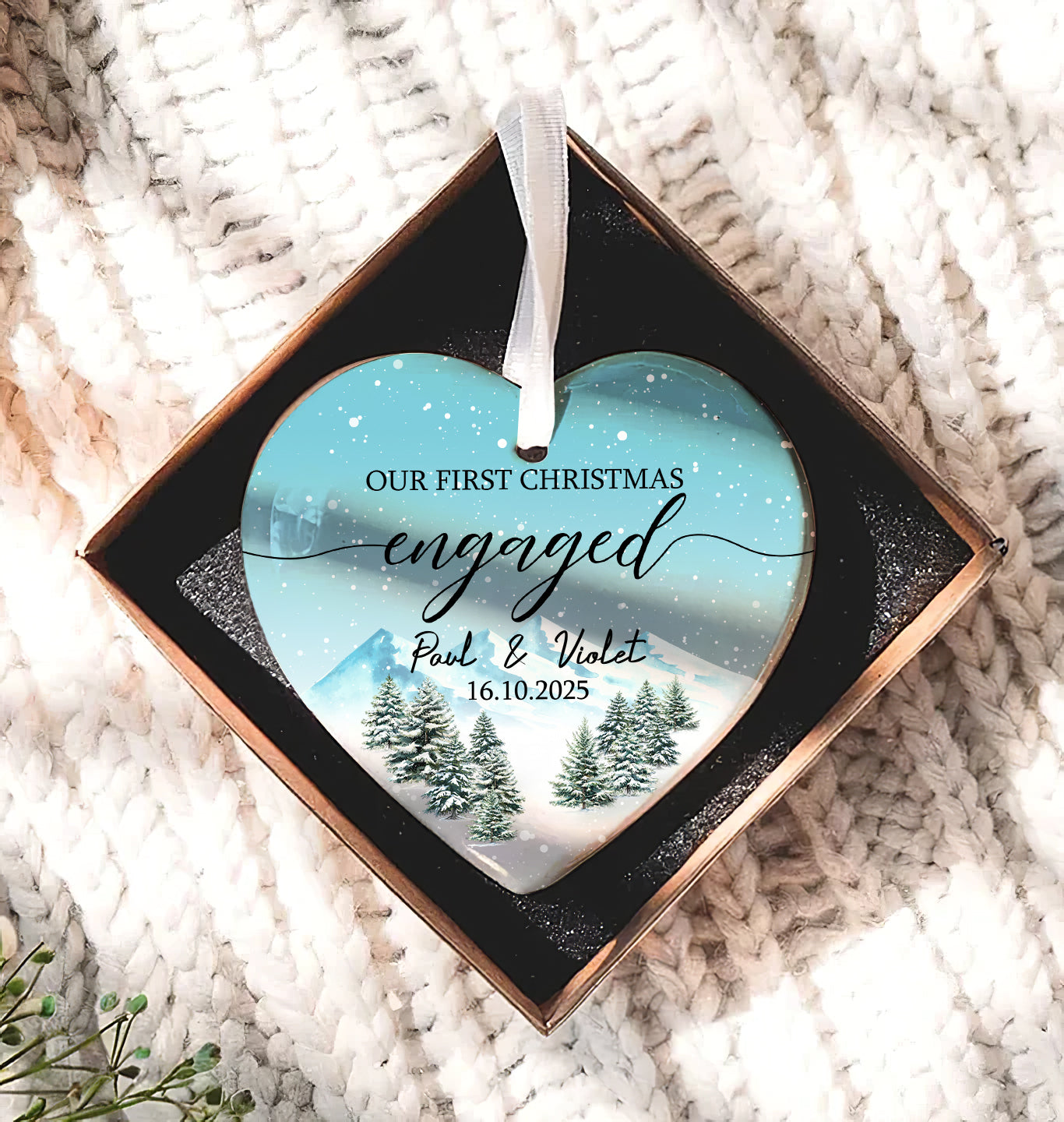 Engaged Christmas 2025 Ornament – Personalized First Christmas Engaged Gift for Couples