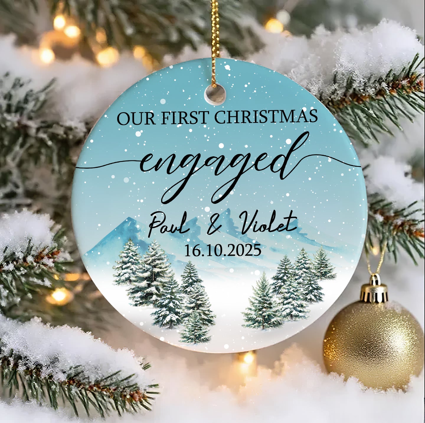 Engaged Christmas 2025 Ornament – Personalized First Christmas Engaged Gift for Couples