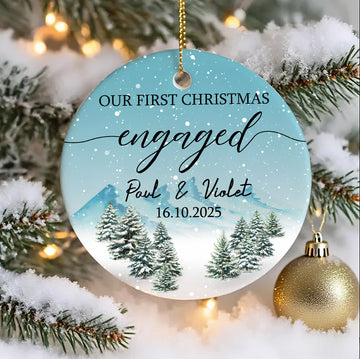 Engaged Christmas 2025 Ornament – Personalized First Christmas Engaged Gift for Couples