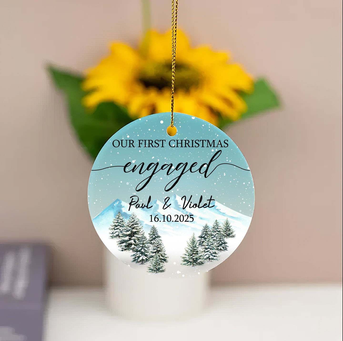 Engaged Christmas 2025 Ornament – Personalized First Christmas Engaged Gift for Couples