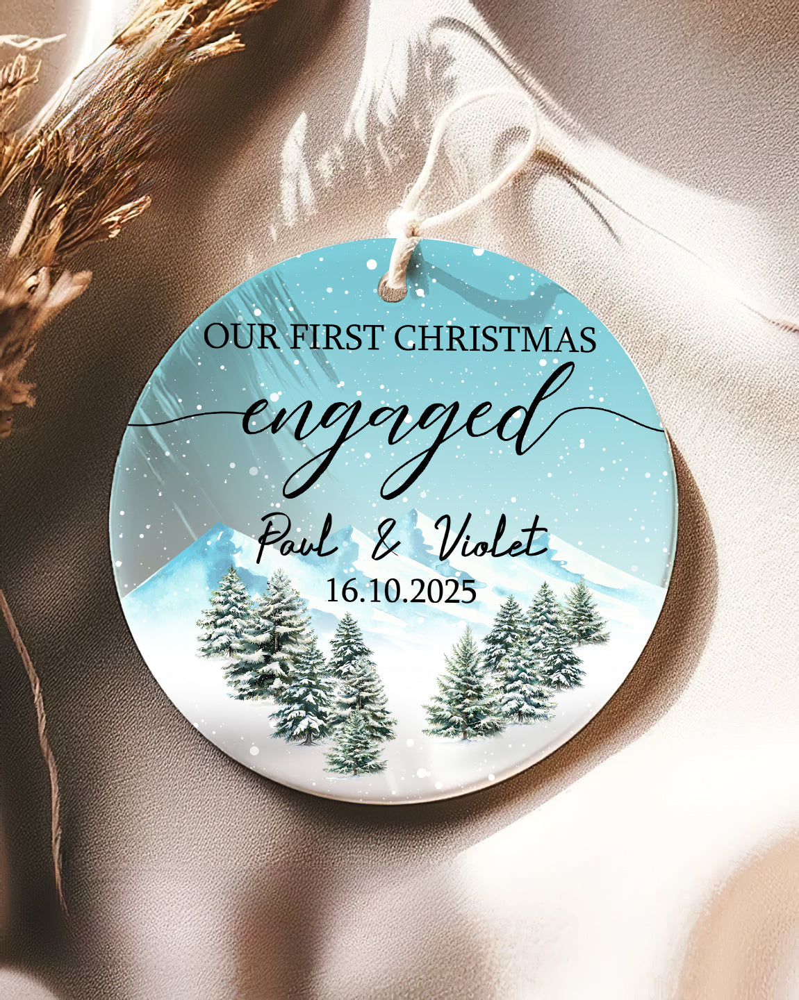 Engaged Christmas 2025 Ornament – Personalized First Christmas Engaged Gift for Couples
