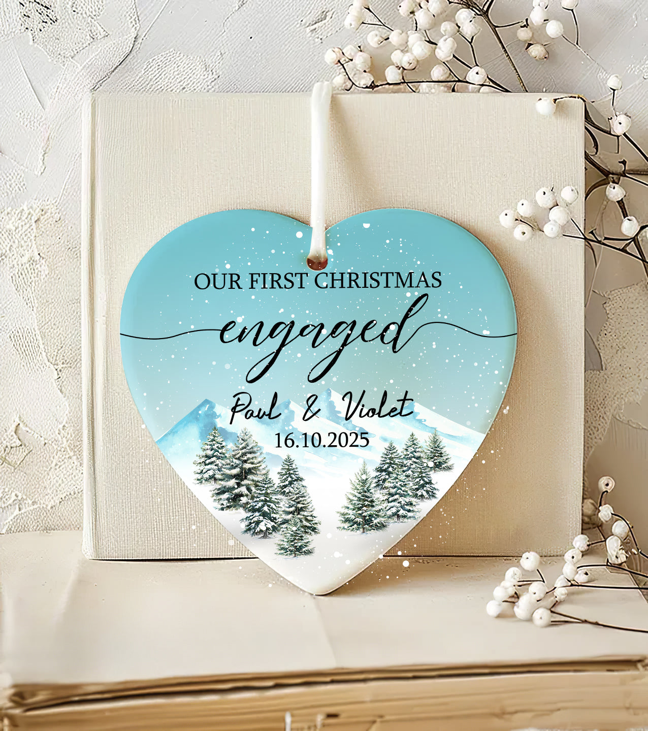 Engaged Christmas 2025 Ornament – Personalized First Christmas Engaged Gift for Couples
