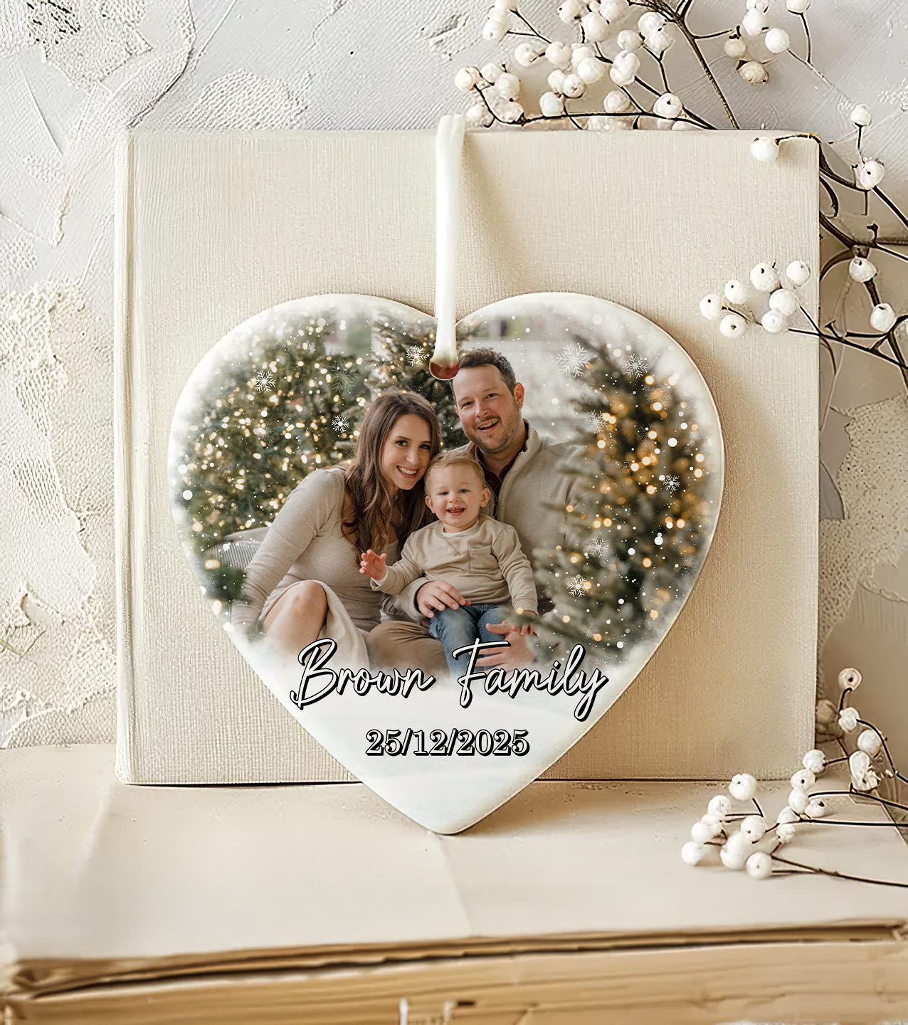 Custom Family Photo Christmas Ornament – Personalized Holiday Keepsake with Names & Date