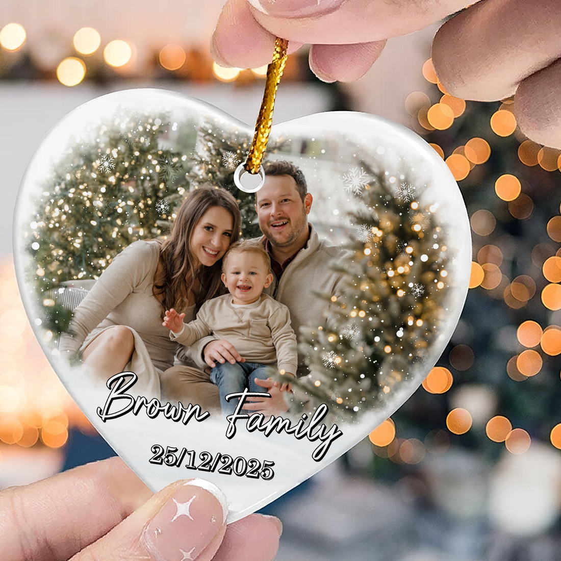 Custom Family Photo Christmas Ornament – Personalized Holiday Keepsake with Names & Date