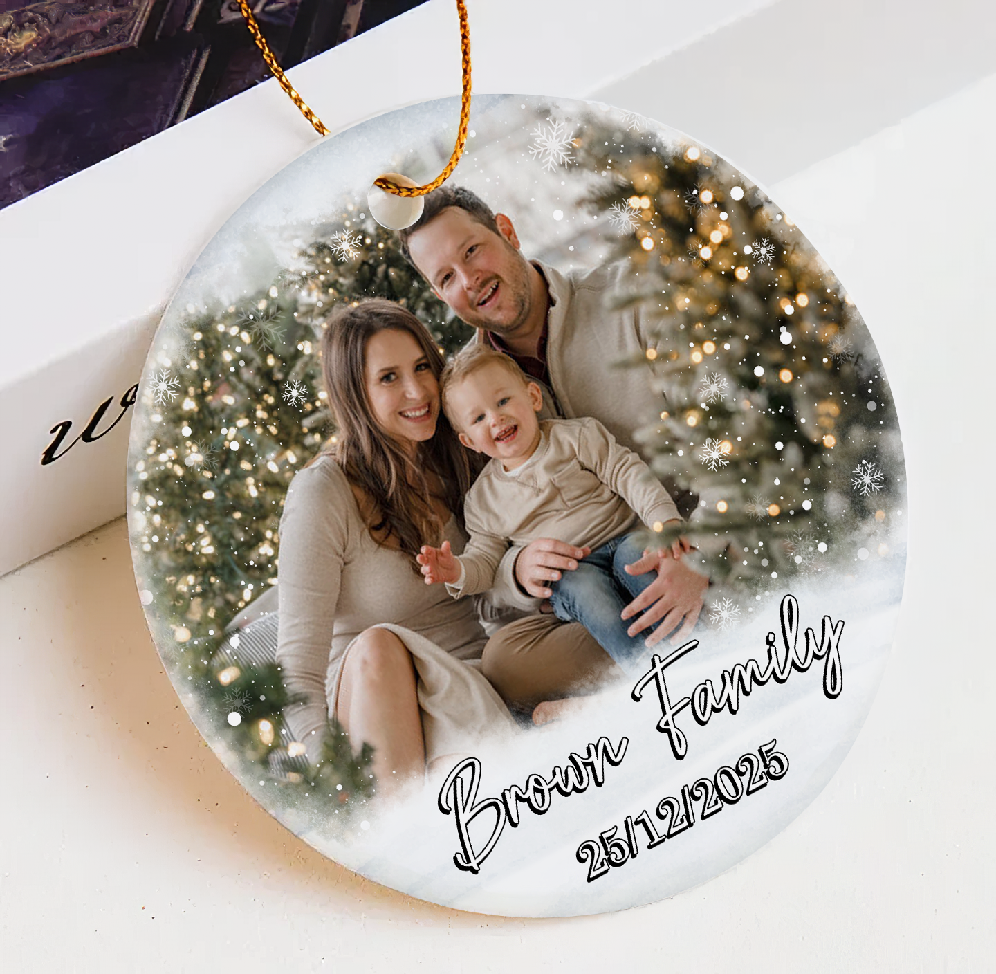 Custom Family Photo Christmas Ornament – Personalized Holiday Keepsake with Names & Date