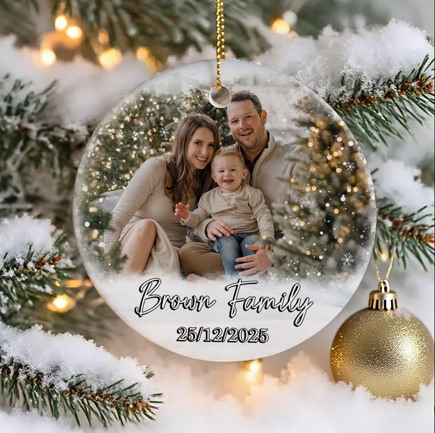Custom Family Photo Christmas Ornament – Personalized Holiday Keepsake with Names & Date
