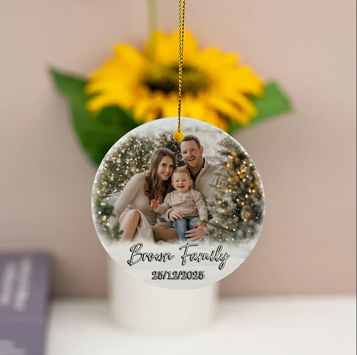 Custom Family Photo Christmas Ornament – Personalized Holiday Keepsake with Names & Date
