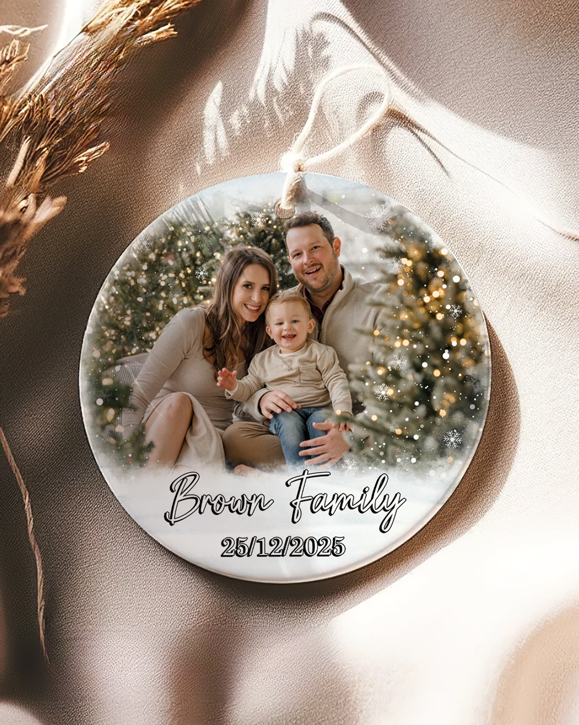 Custom Family Photo Christmas Ornament – Personalized Holiday Keepsake with Names & Date