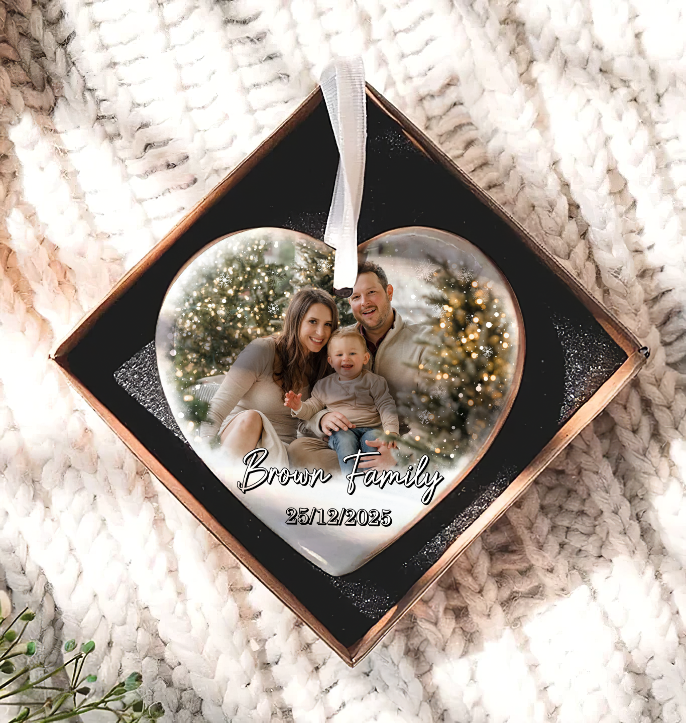 Custom Family Photo Christmas Ornament – Personalized Holiday Keepsake with Names & Date