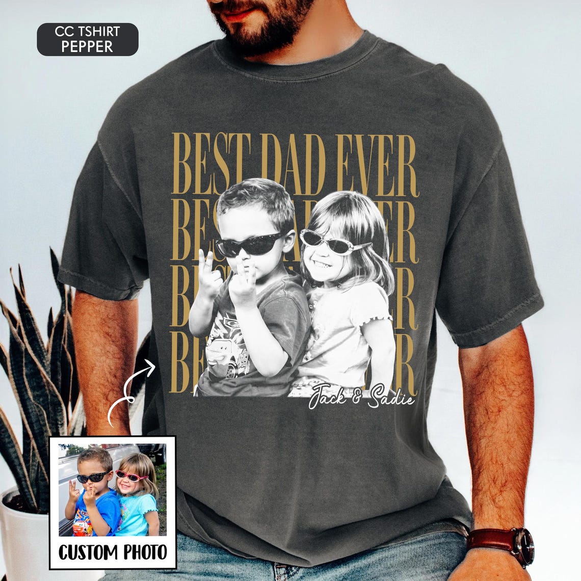 Custom Dad Vintage Photo Shirt: Personalized Fathers Day Shirt With Kids Photo, Funny Dad Shirt, Best Dad Ever Shirt