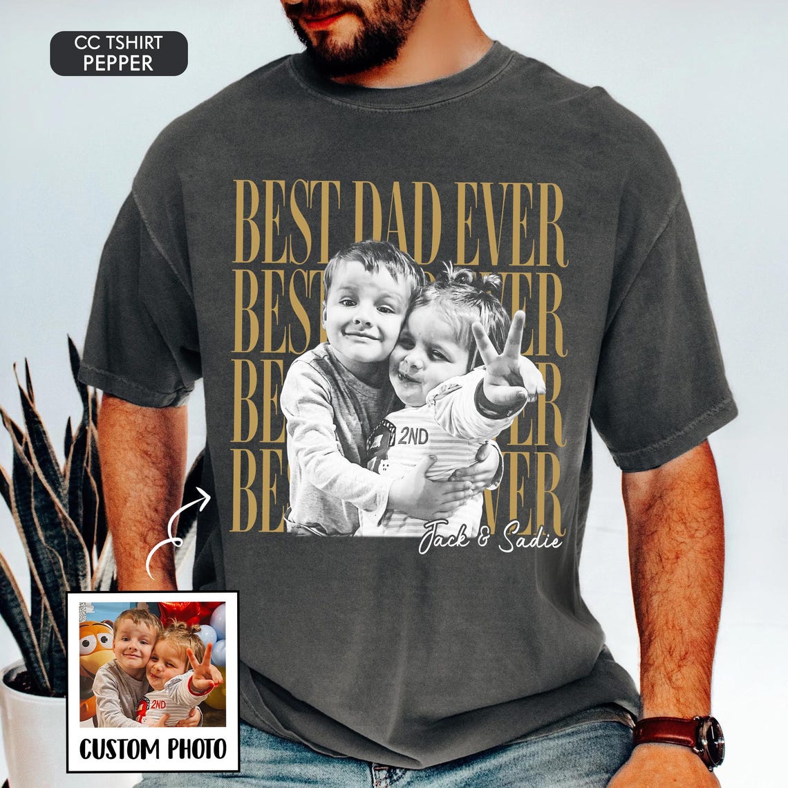 Custom Dad Vintage Photo Shirt: Personalized Fathers Day Shirt With Kids Photo, Funny Dad Shirt, Best Dad Ever Shirt