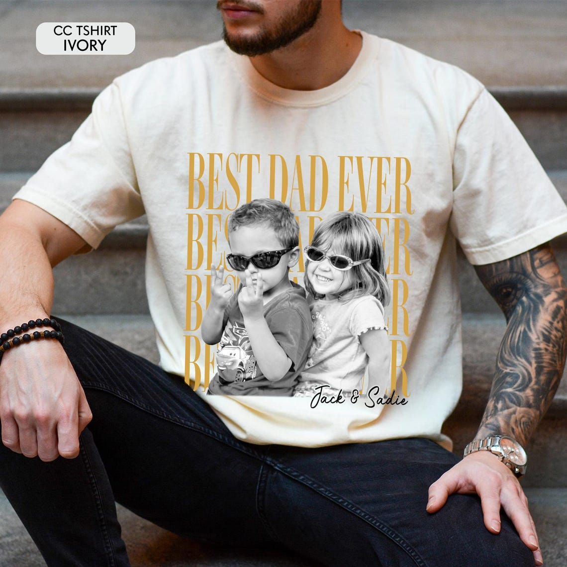 Custom Dad Vintage Photo Shirt: Personalized Fathers Day Shirt With Kids Photo, Funny Dad Shirt, Best Dad Ever Shirt