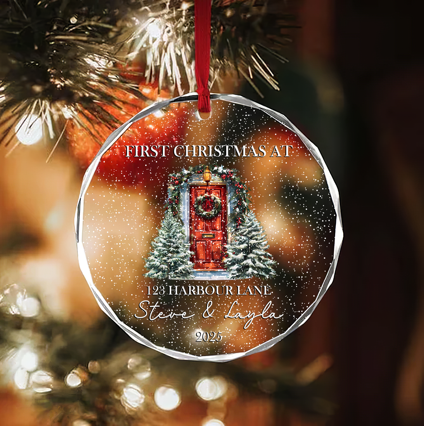 Personalized First Christmas in New Home Ornament – Custom Address & Names Ornament