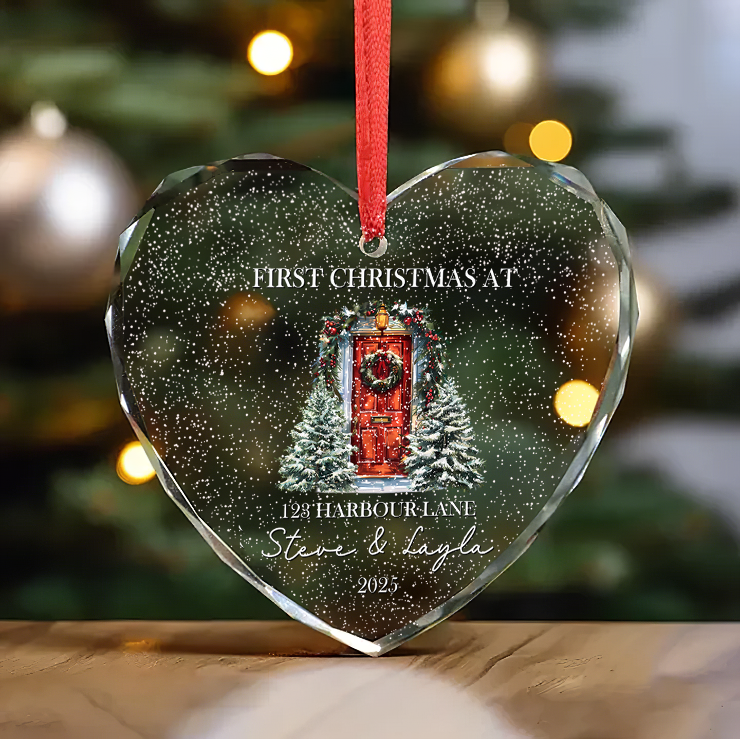 Personalized First Christmas in New Home Ornament – Custom Address & Names Ornament