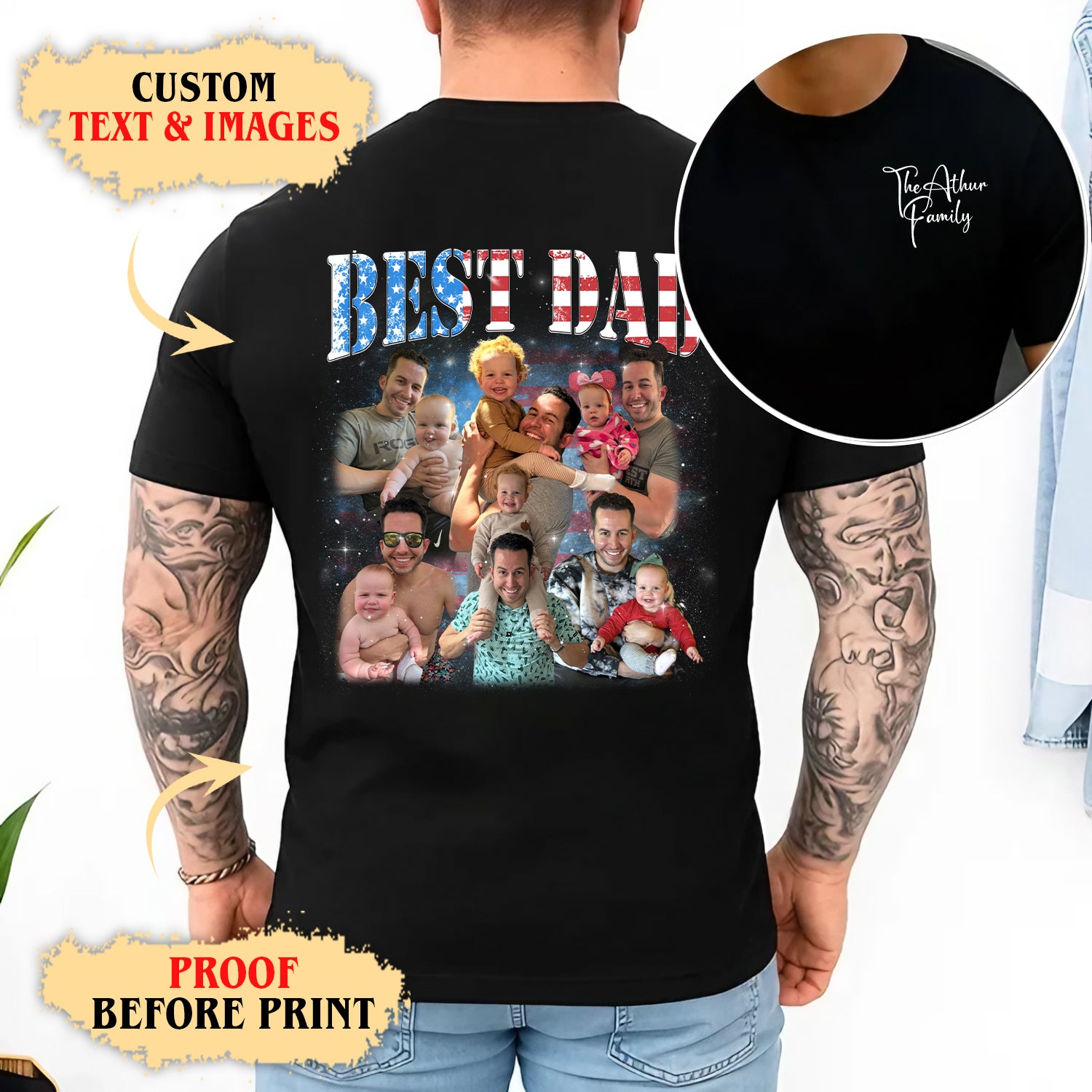Custom Best Dad Shirt with Kids’ Faces – Front & Back Print 4th Of July Tee