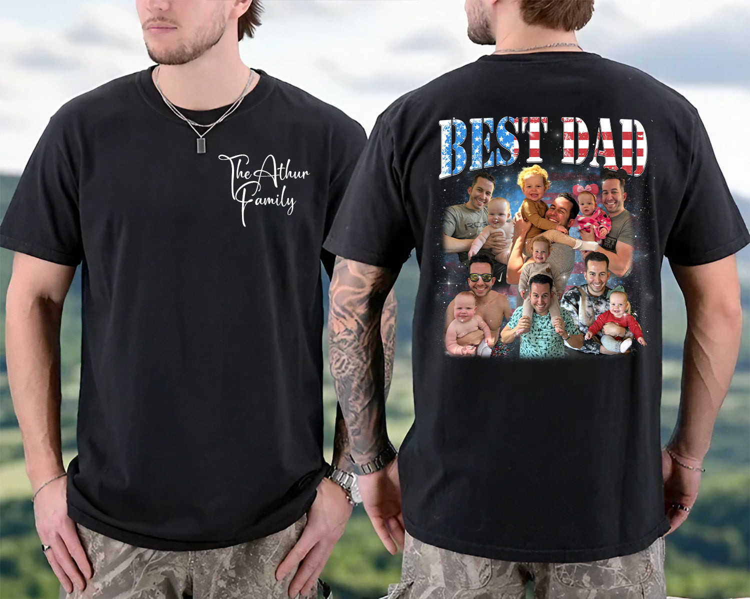 Custom Best Dad Shirt with Kids’ Faces – Front & Back Print 4th Of July Tee