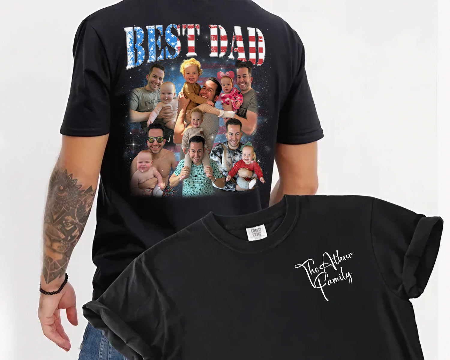 Custom Best Dad Shirt with Kids’ Faces – Front & Back Print 4th Of July Tee