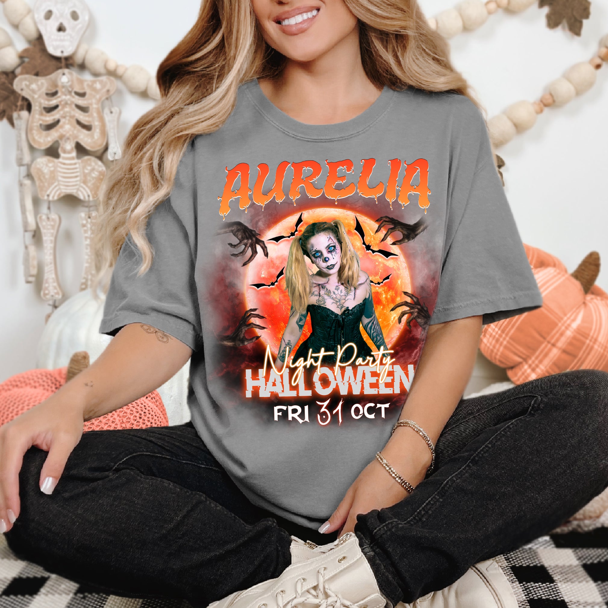 Custom Halloween Party Shirt – Creepy Clown & Haunted Night Design