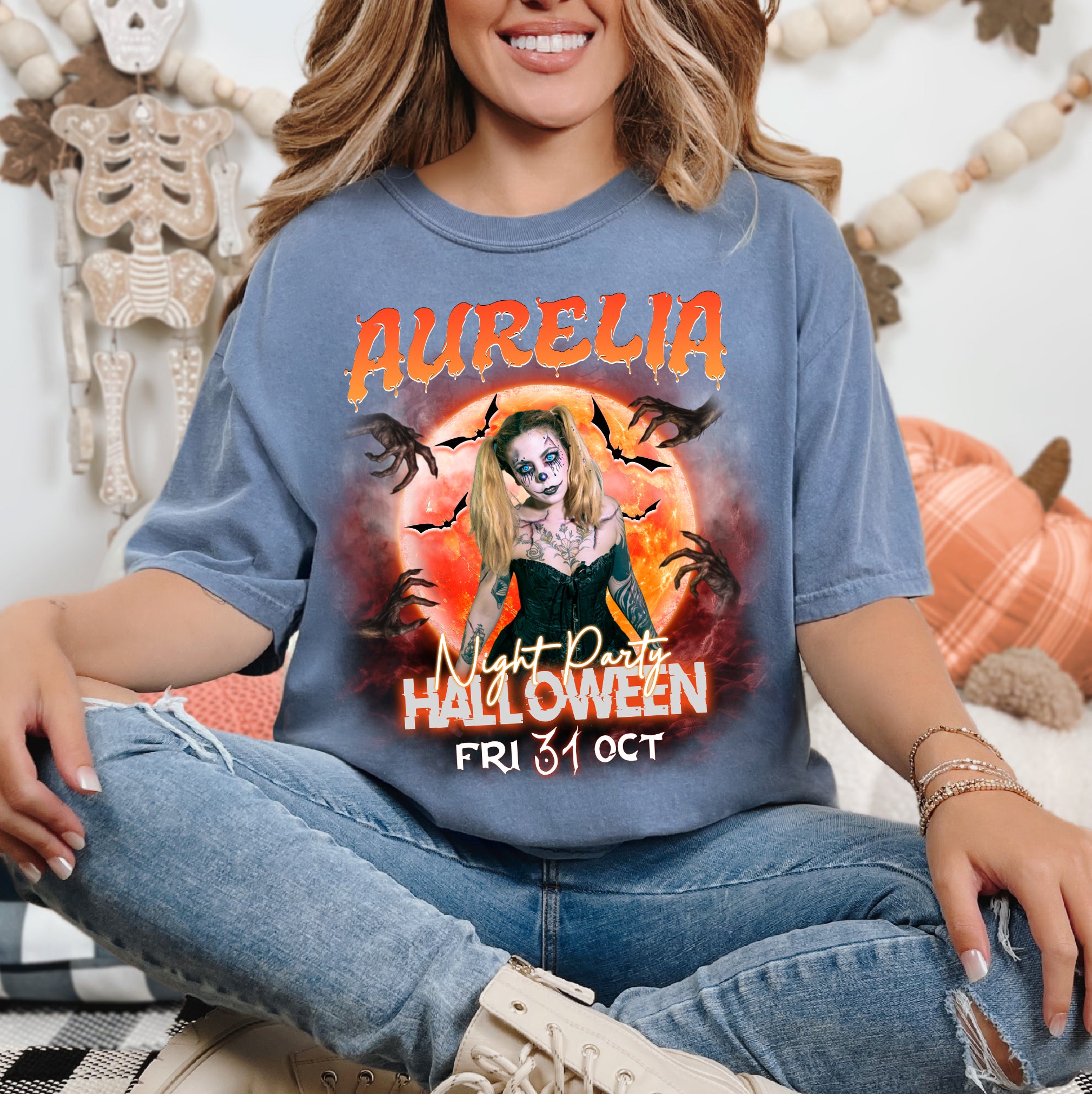 Custom Halloween Party Shirt – Creepy Clown & Haunted Night Design