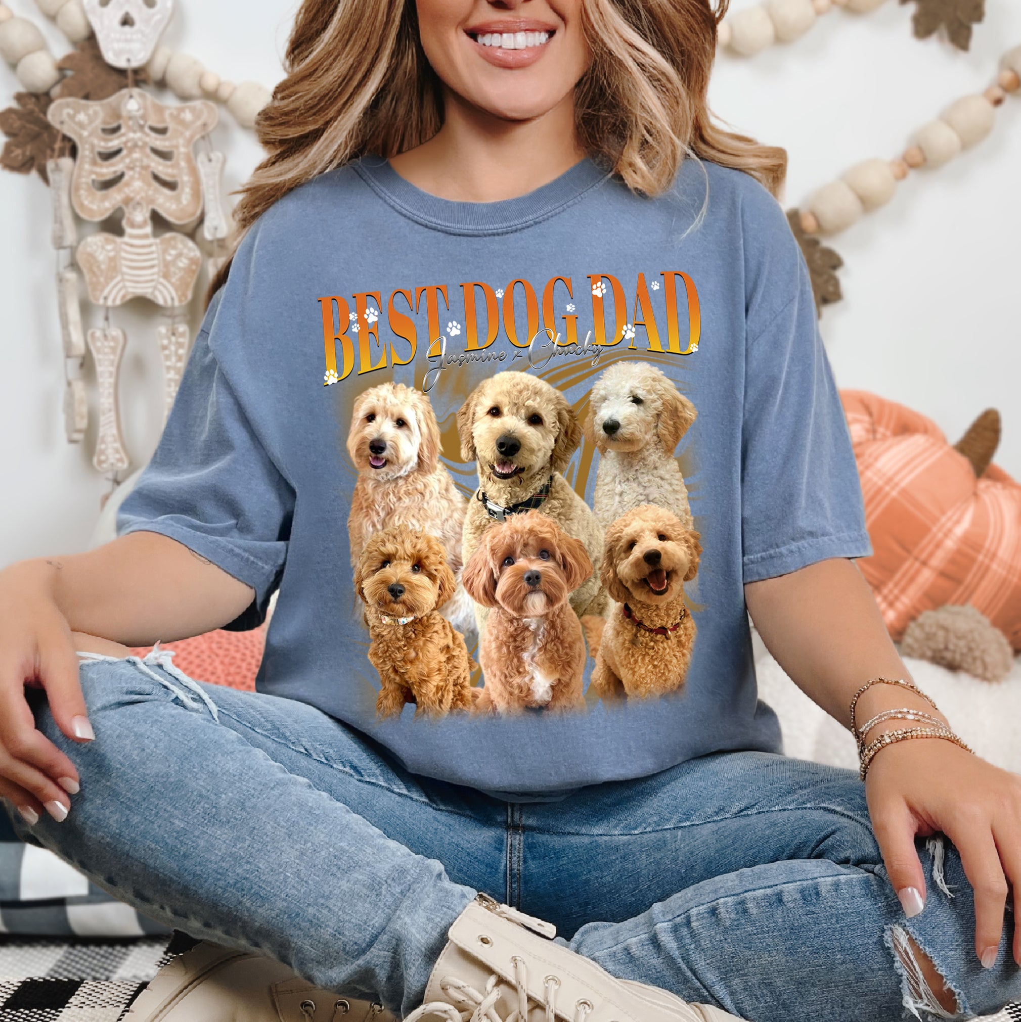 Retro Best Dog Dad Shirt – Custom Dog Face Graphic Tee