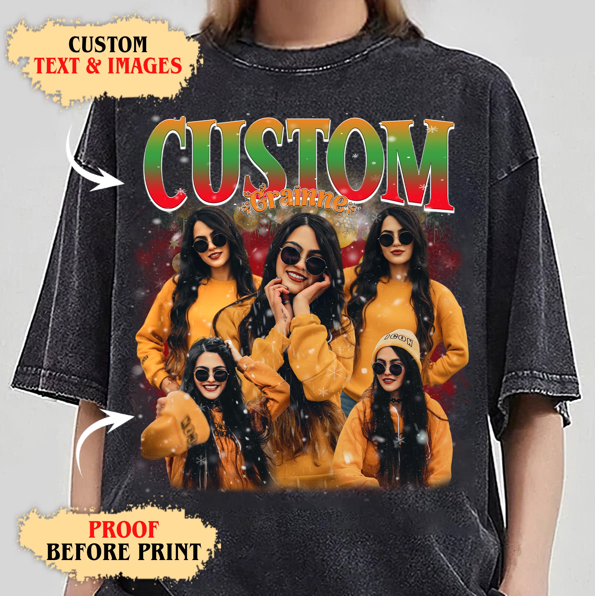 Holiday Custom Portrait Tee - Christmas Photo Collage T-Shirts Gift