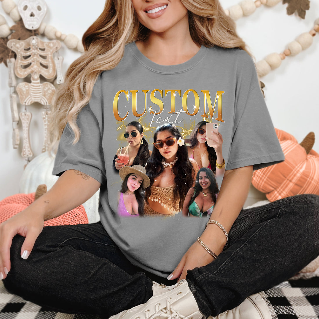Am bequemsten - Komfortfarben. Gestalten Sie Ihr eigenes Shirt, individuelles Bootleg-T-Shirt, individuelles Foto im Vintage-Stil mit Grafik aus den 90ern, individuelles Girlfriend-T-Shirt, fügen Sie Ihr Design ein