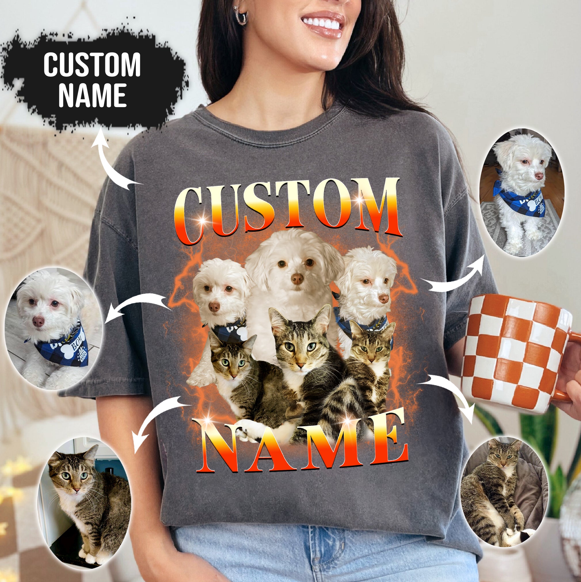 Custom Pet Portrait Shirt – Vintage Comfort Colors Tee with Pets Photos