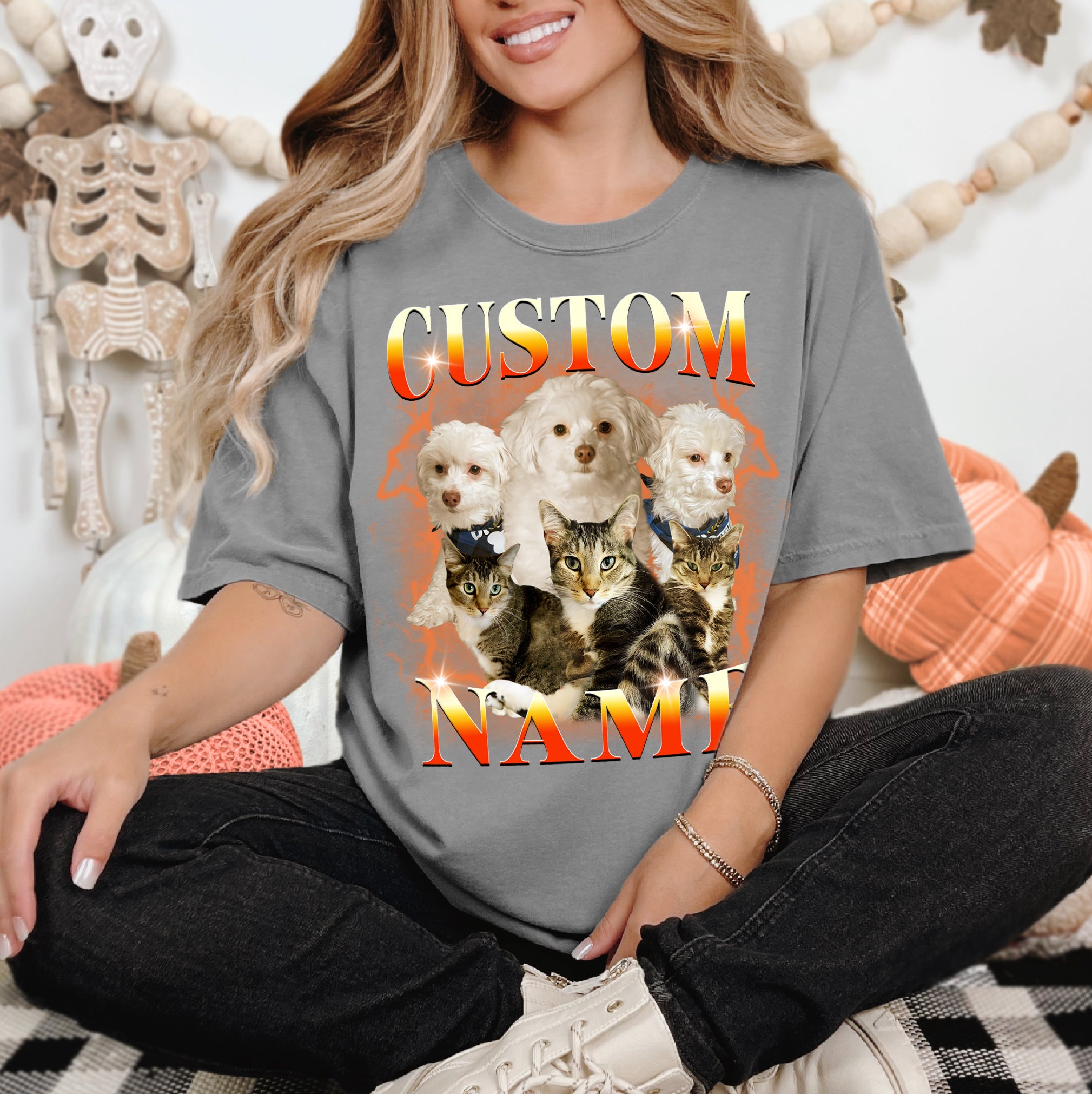 Custom Pet Portrait Shirt – Vintage Comfort Colors Tee with Pets Photos