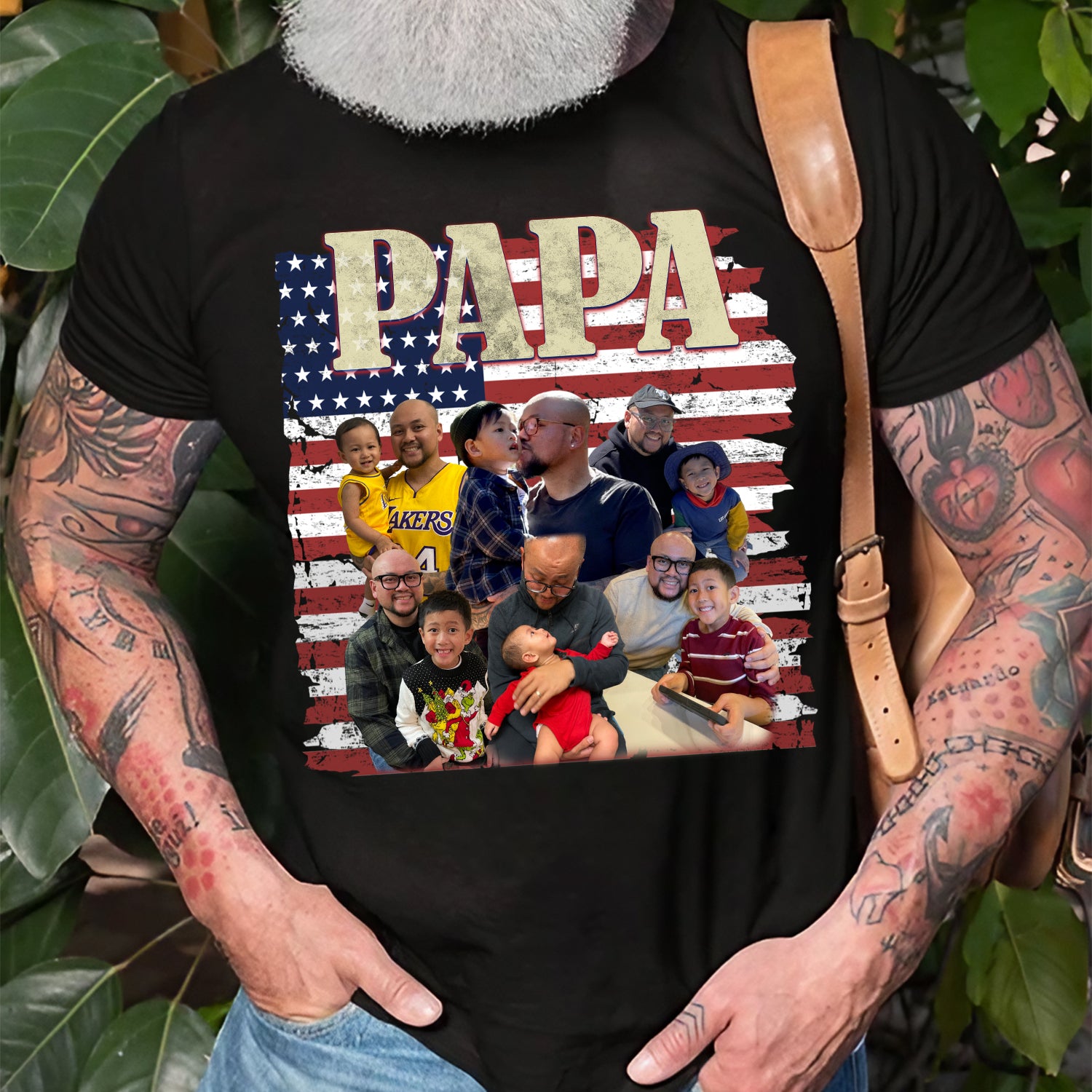 Custom Dad Shirt with Photos and Name – USA Flag Collage Tee