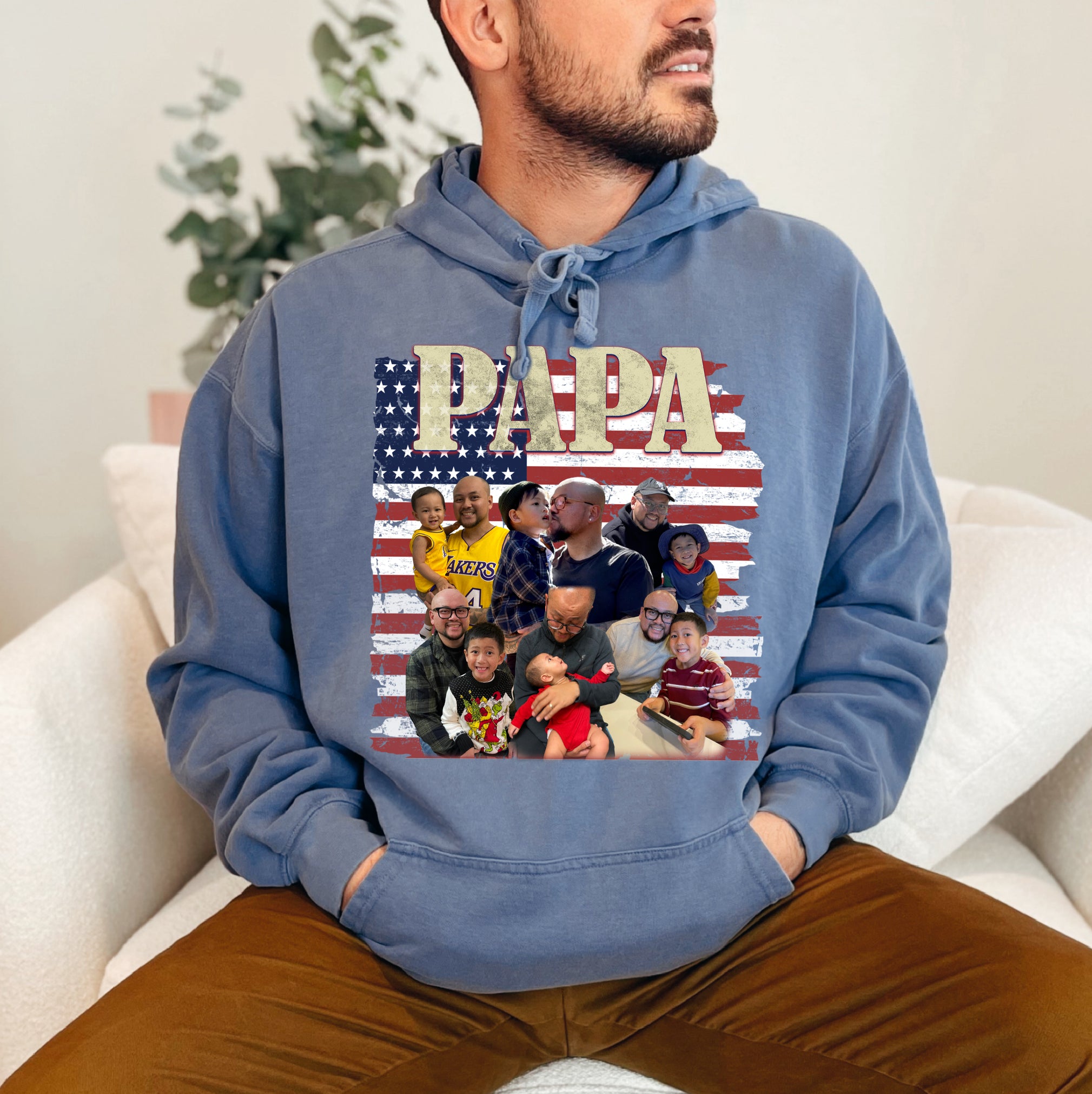 Custom Dad Shirt with Photos and Name – USA Flag Collage Tee