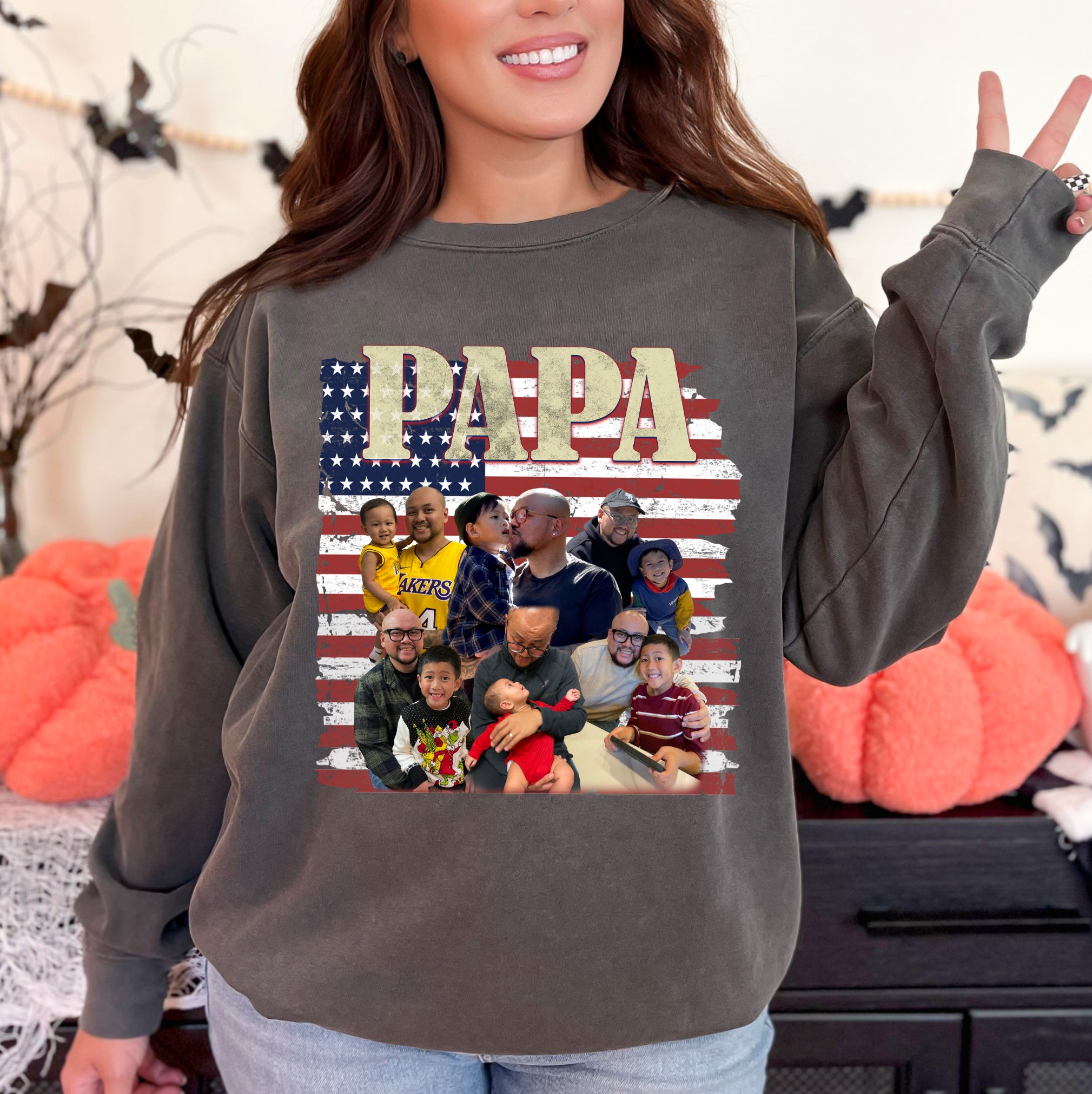 Custom Dad Shirt with Photos and Name – USA Flag Collage Tee