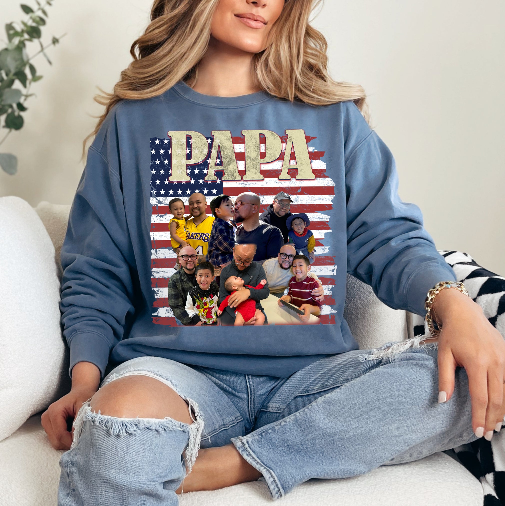 Custom Dad Shirt with Photos and Name – USA Flag Collage Tee