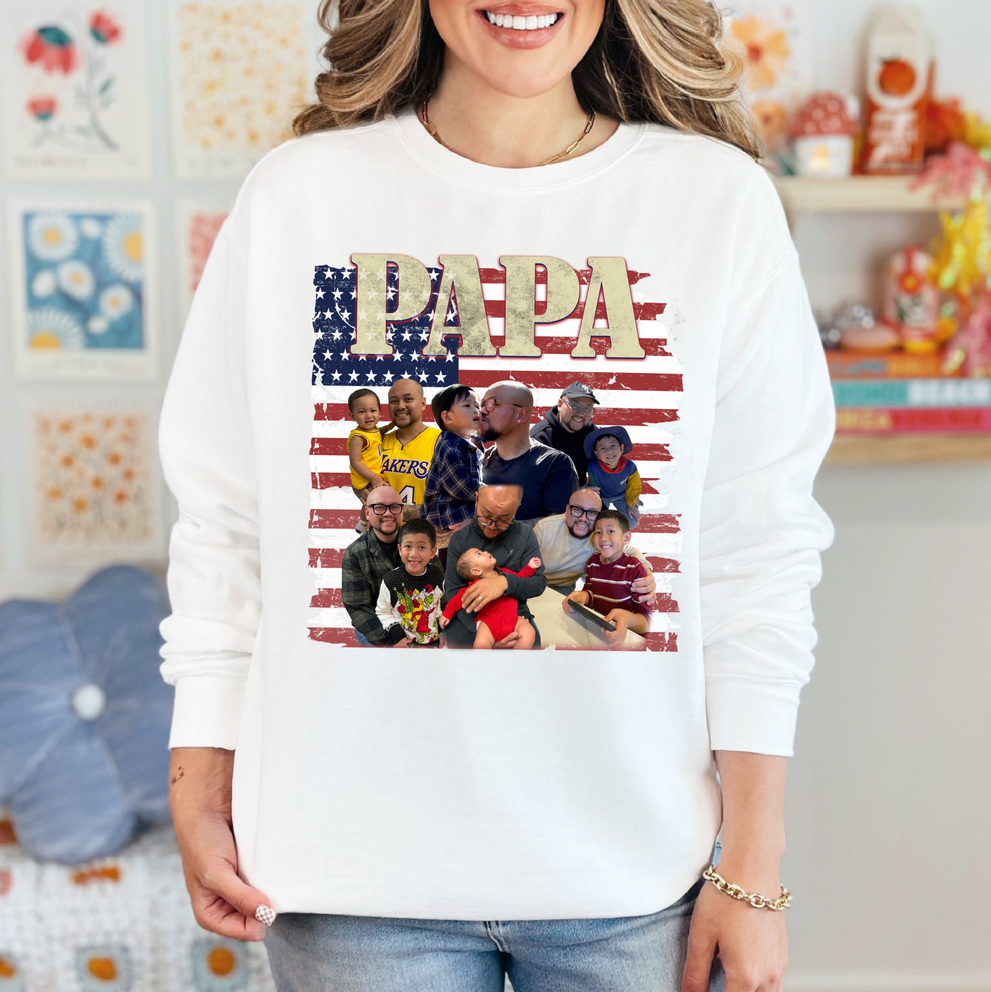 Custom Dad Shirt with Photos and Name – USA Flag Collage Tee