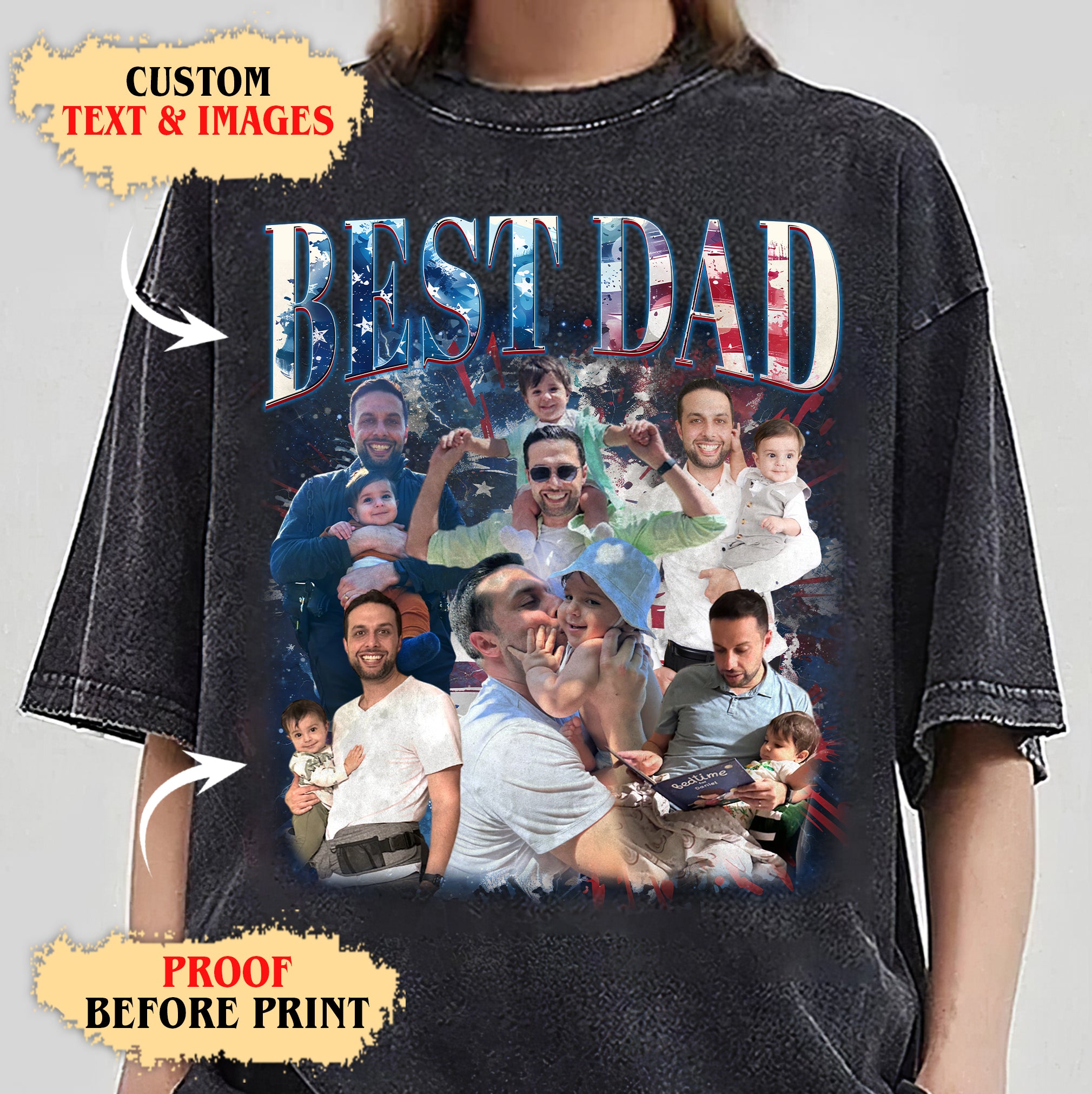 Custom Best Dad Shirt with Photos – Patriotic 4th of July Tee