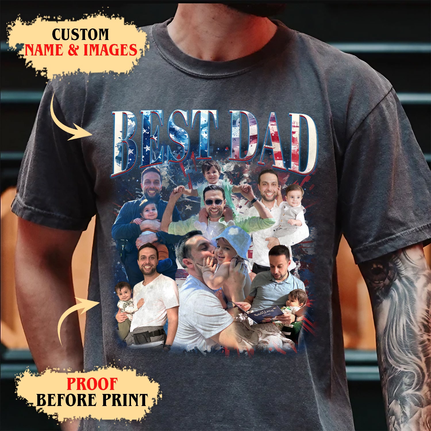 Custom Best Dad Shirt with Photos – Patriotic 4th of July Tee