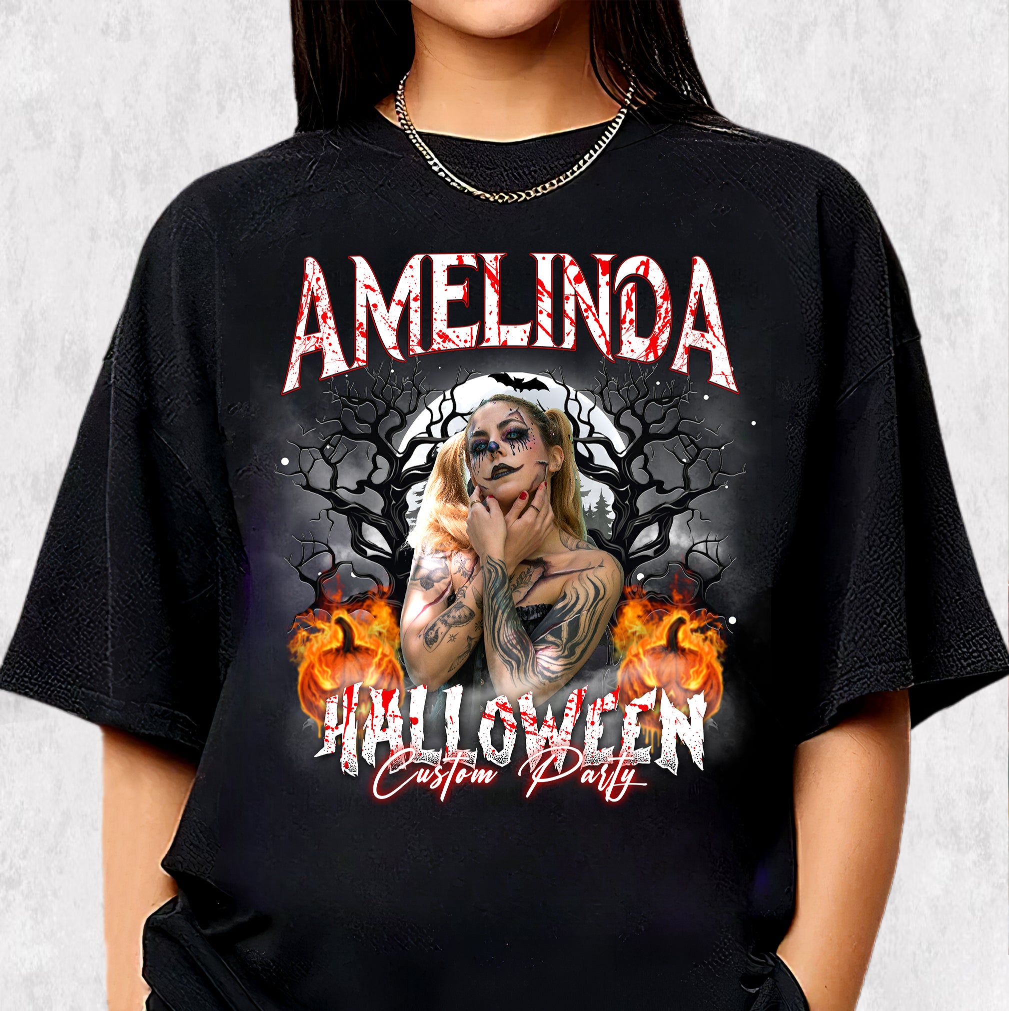 Custom Name Halloween T-Shirt – Dark Forest Creepy Style Tee