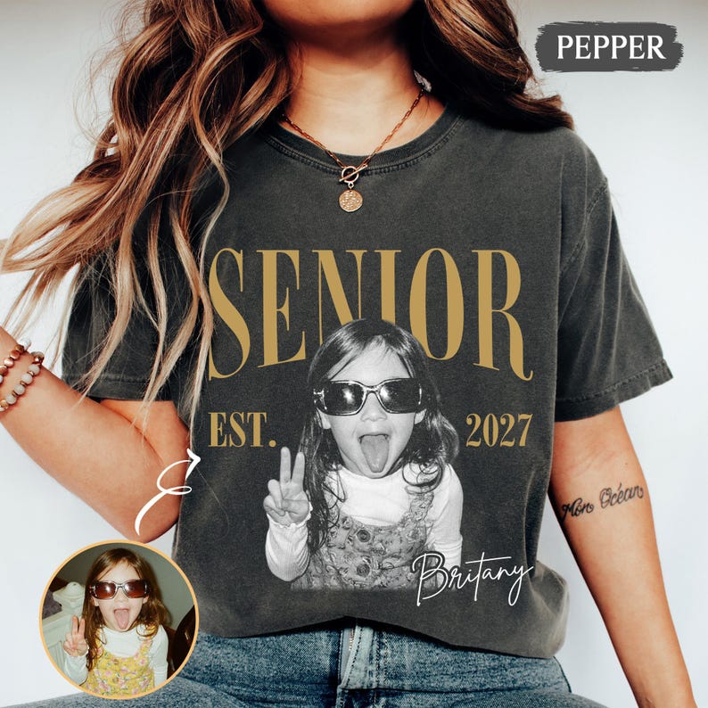 Personalised Vintage Photo And Year Senior Shirt: Custom Graduate Picture Shirt