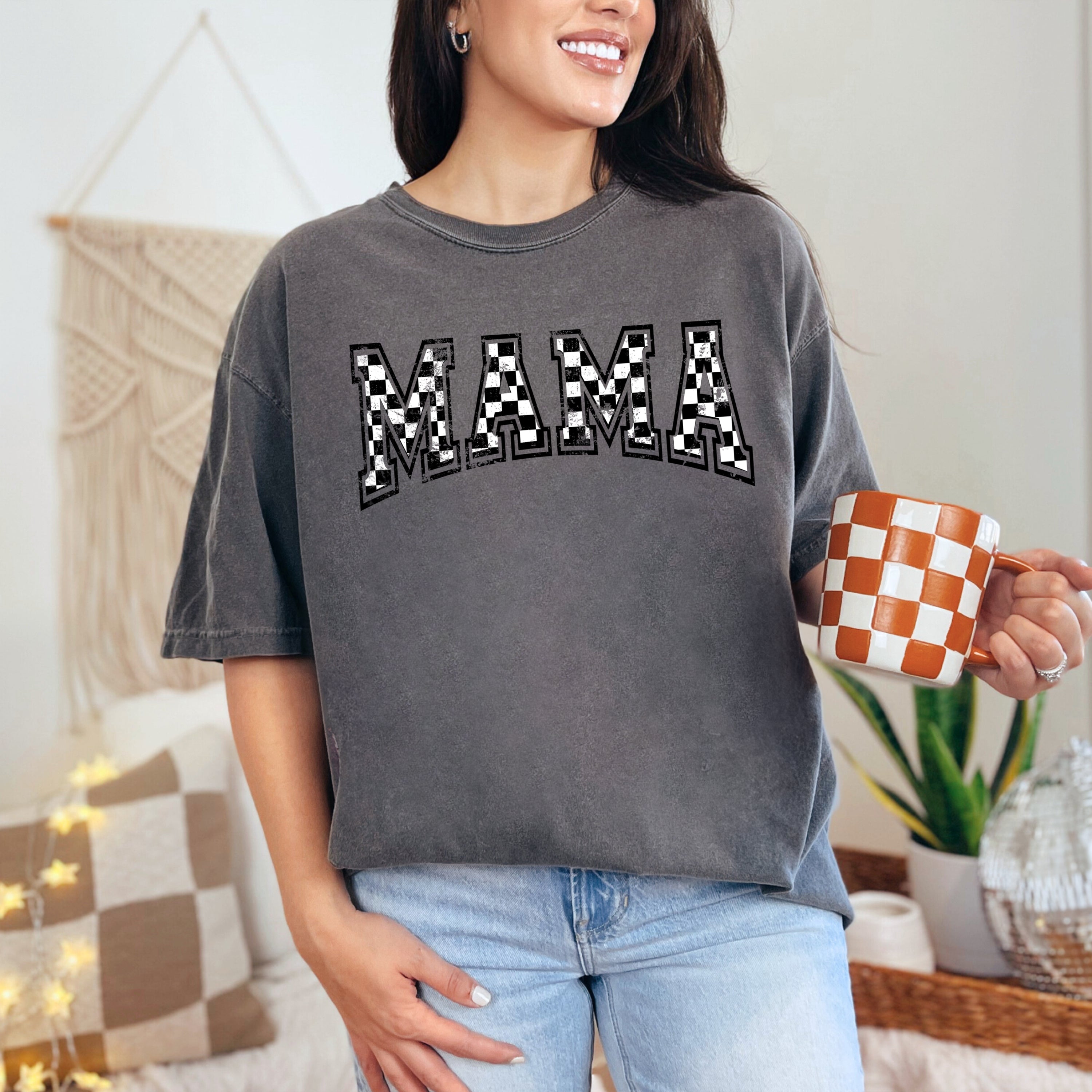 Comfort Colors Checkered Mama Shirt Gift for Mom, Retro Mom Tee