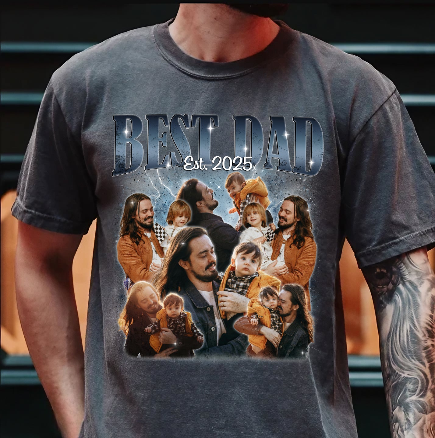 Personalized Best Dad T Shirts – Custom Photo “Est.” Collage Tee