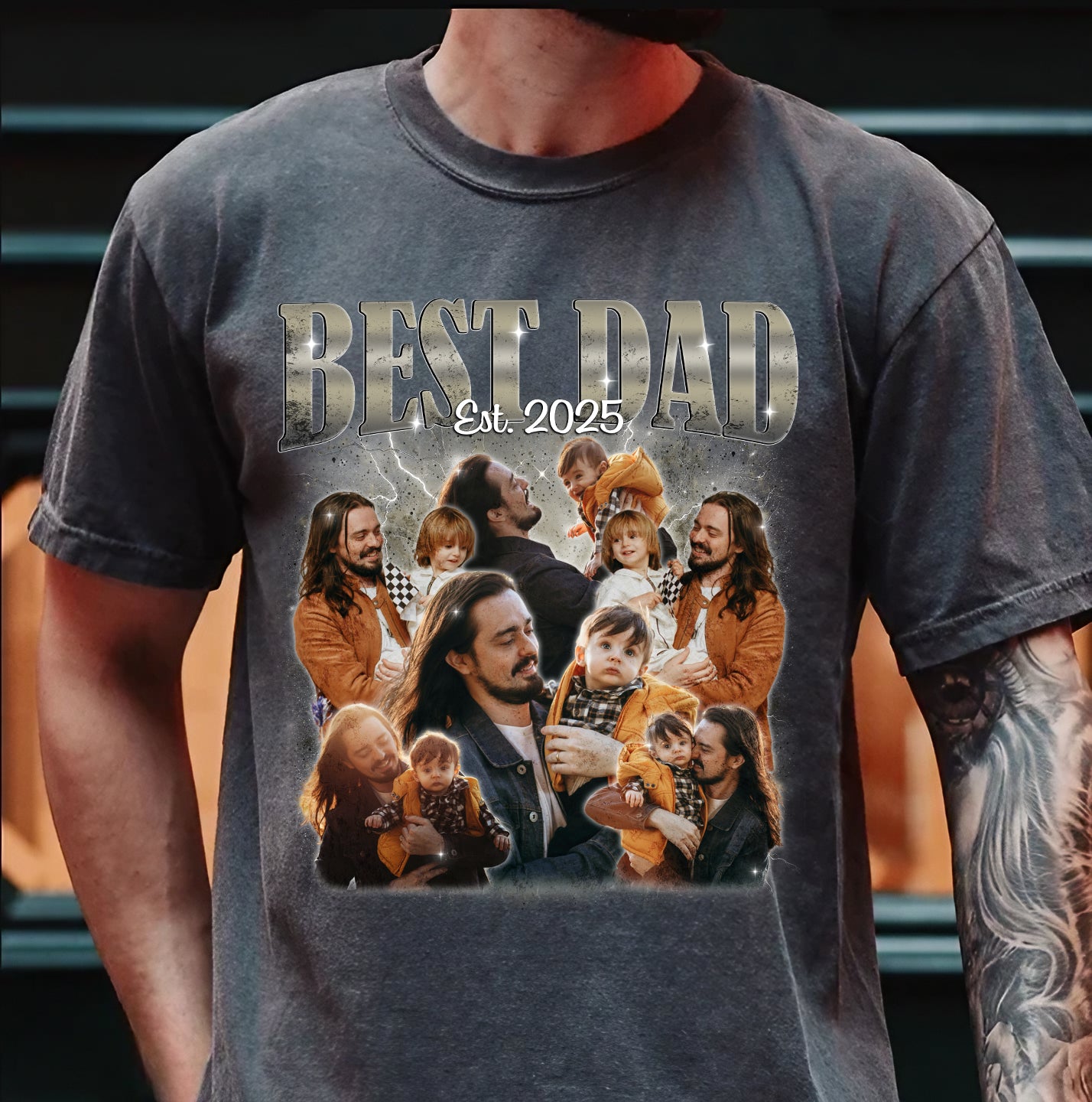 Personalized Best Dad T Shirts – Custom Photo “Est.” Collage Tee