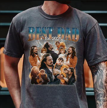 Personalized Best Dad T Shirts – Custom Photo “Est.” Collage Tee