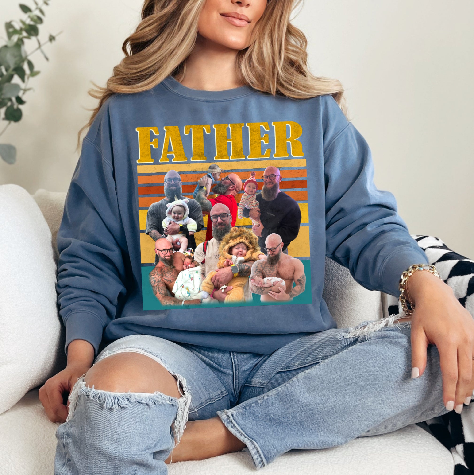 Custom Dad Shirt with Kids Faces – Retro Photo Tee For Father