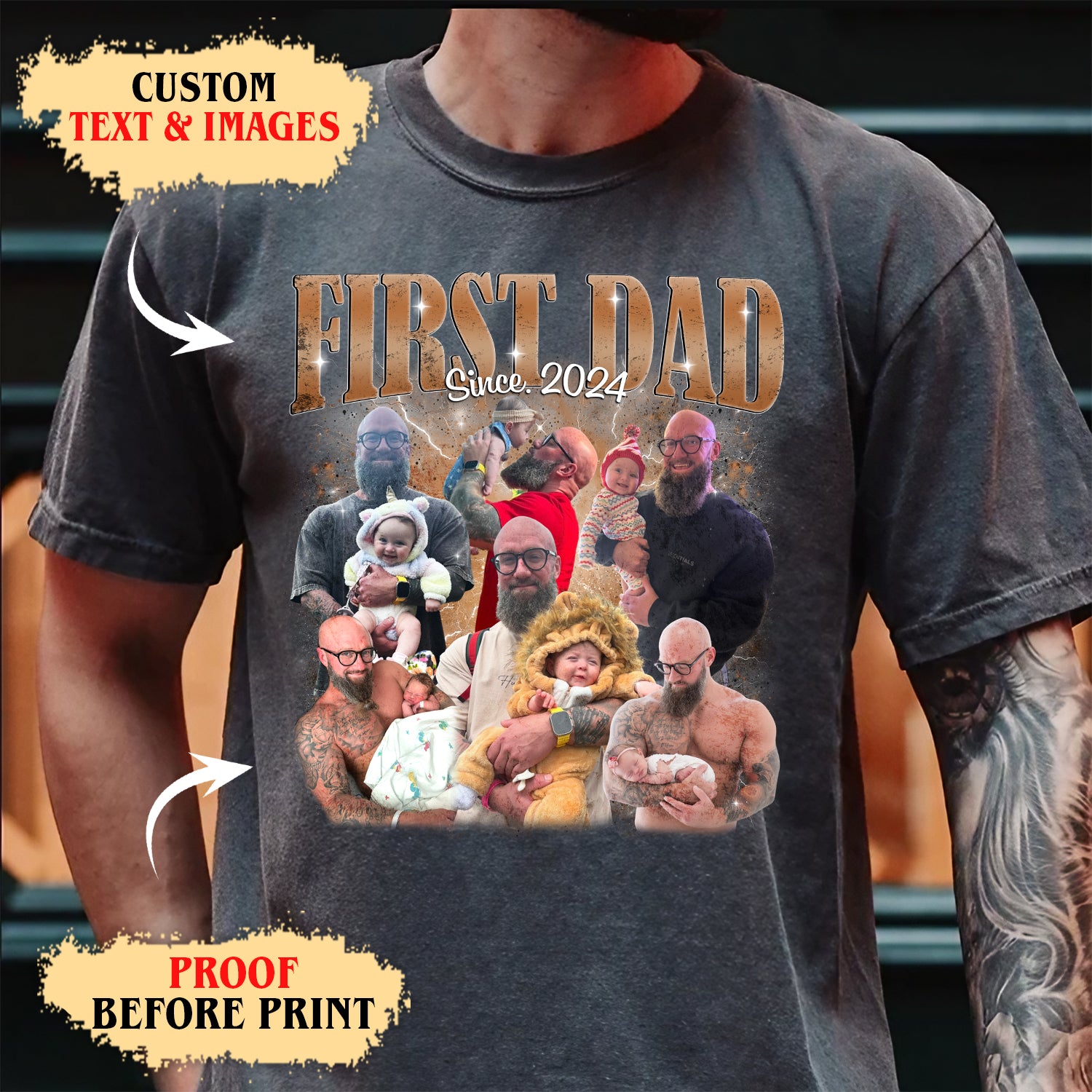 First Father’s Day Gift – Custom Dad Shirt with Baby Photos - Personalized First Dad Tee