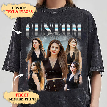 Le plus confortable - Couleurs confortables Personnalisez votre propre chemise, t-shirt bootleg personnalisé, chemises graphiques vintage photo personnalisées des années 90, t-shirt de petite amie personnalisé, insérez votre design