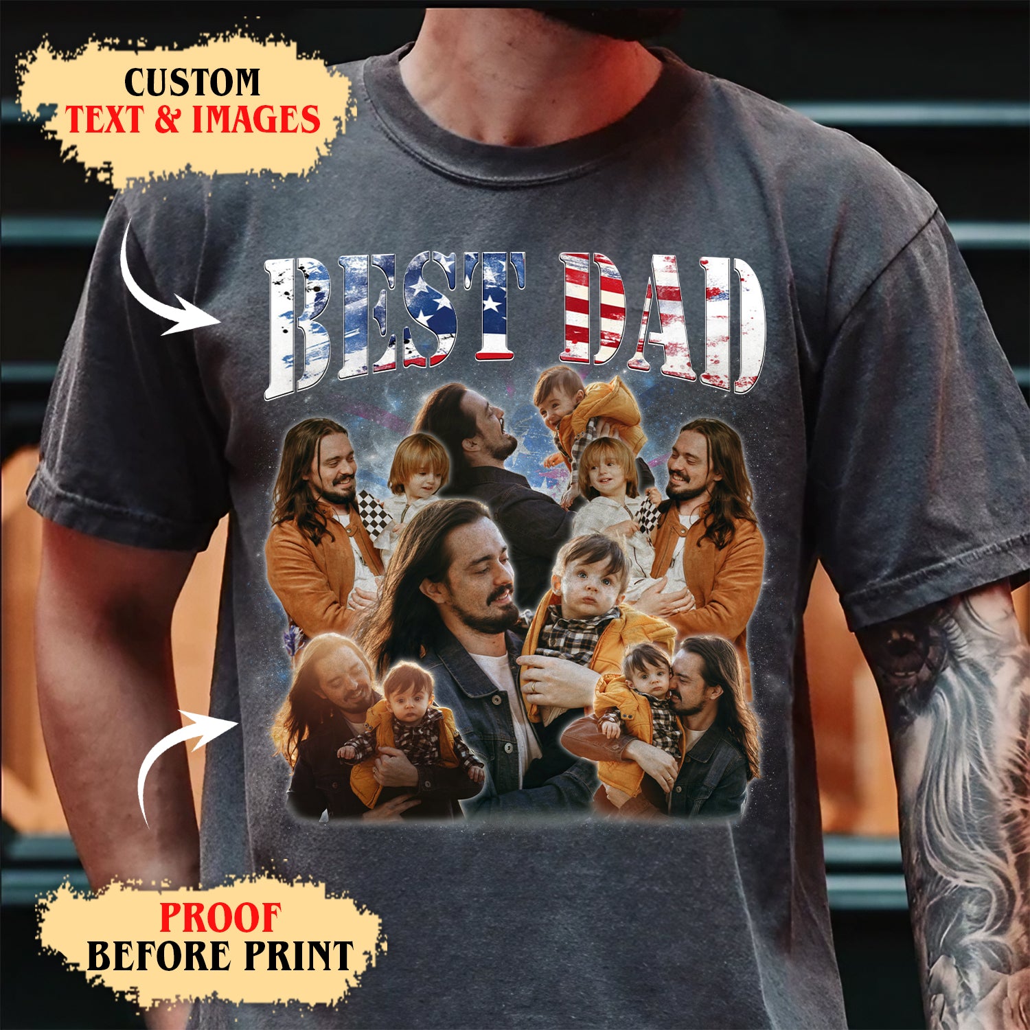 Best Dad USA Flag Shirt – Custom Photo Collage Tee